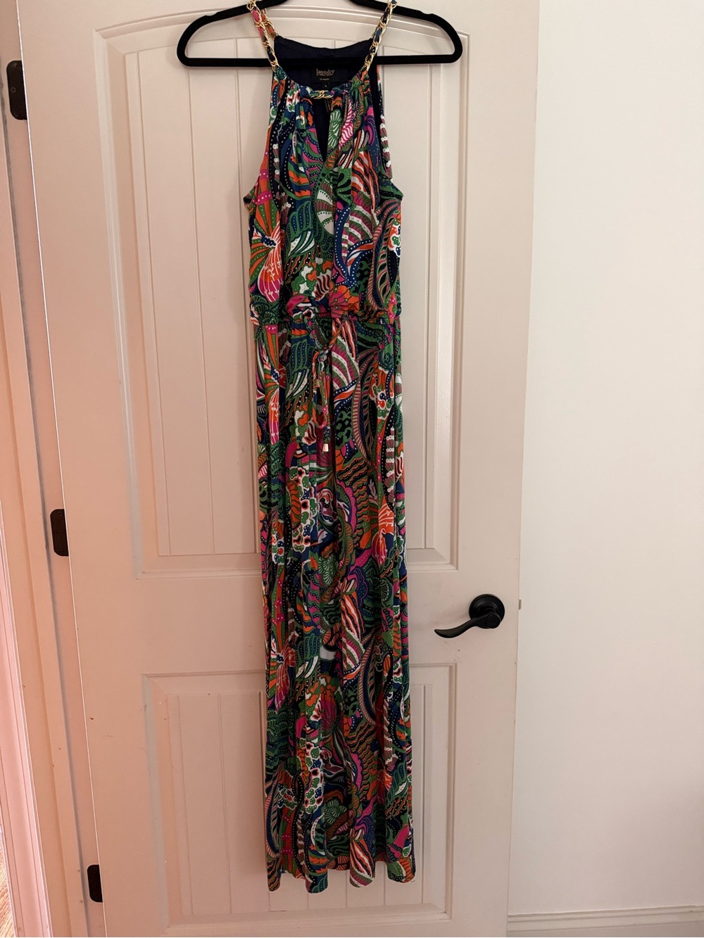 Laundry By Shelli Segal Multicolor Tropical Print Chain Halter Keyhol Maxi Dress - Picture 5 of 8